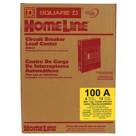Square D Load Center, 6 Spaces, 100A, 120/240V AC, Main Lug, 1 Phase HOM612L100FCP